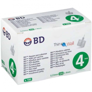 Aguja para pluma de 4mm 0,23mm (32G) x 4mm BD Thinwall